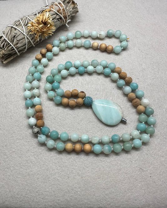 Amazonite and Sandalwood journey beads