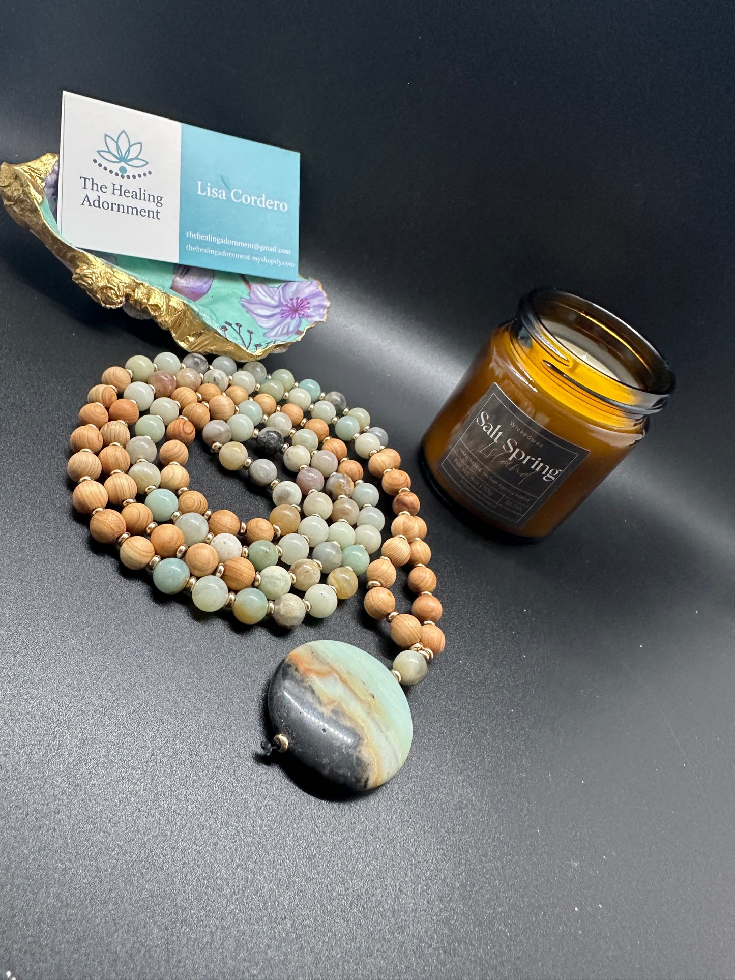 Ocean Horizon Mala – Amazonite & Sandalwood