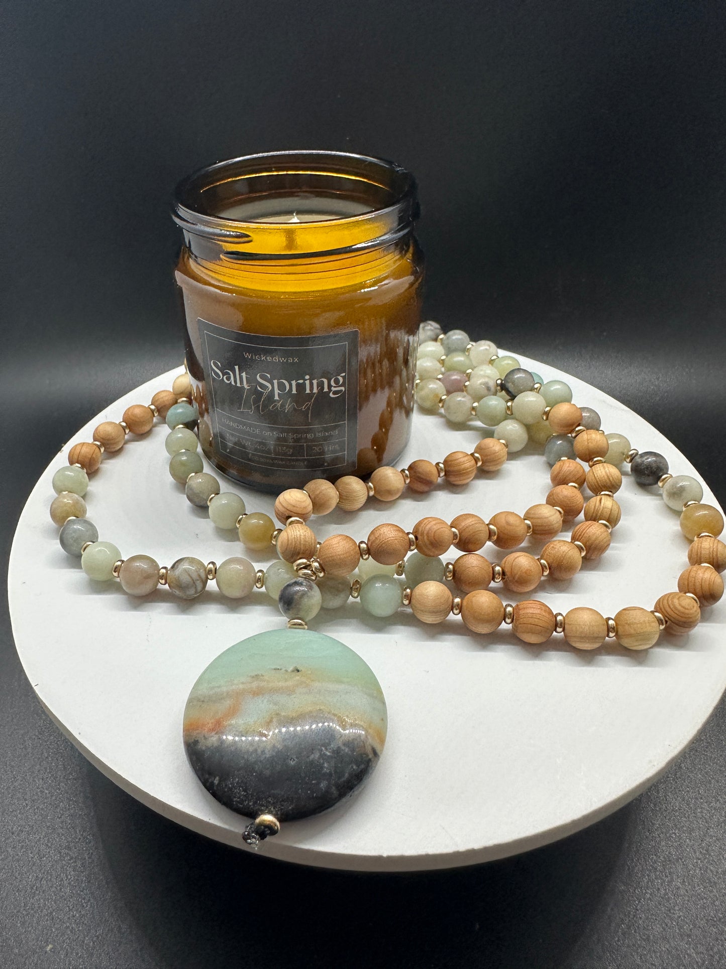 Ocean Horizon Mala – Amazonite & Sandalwood