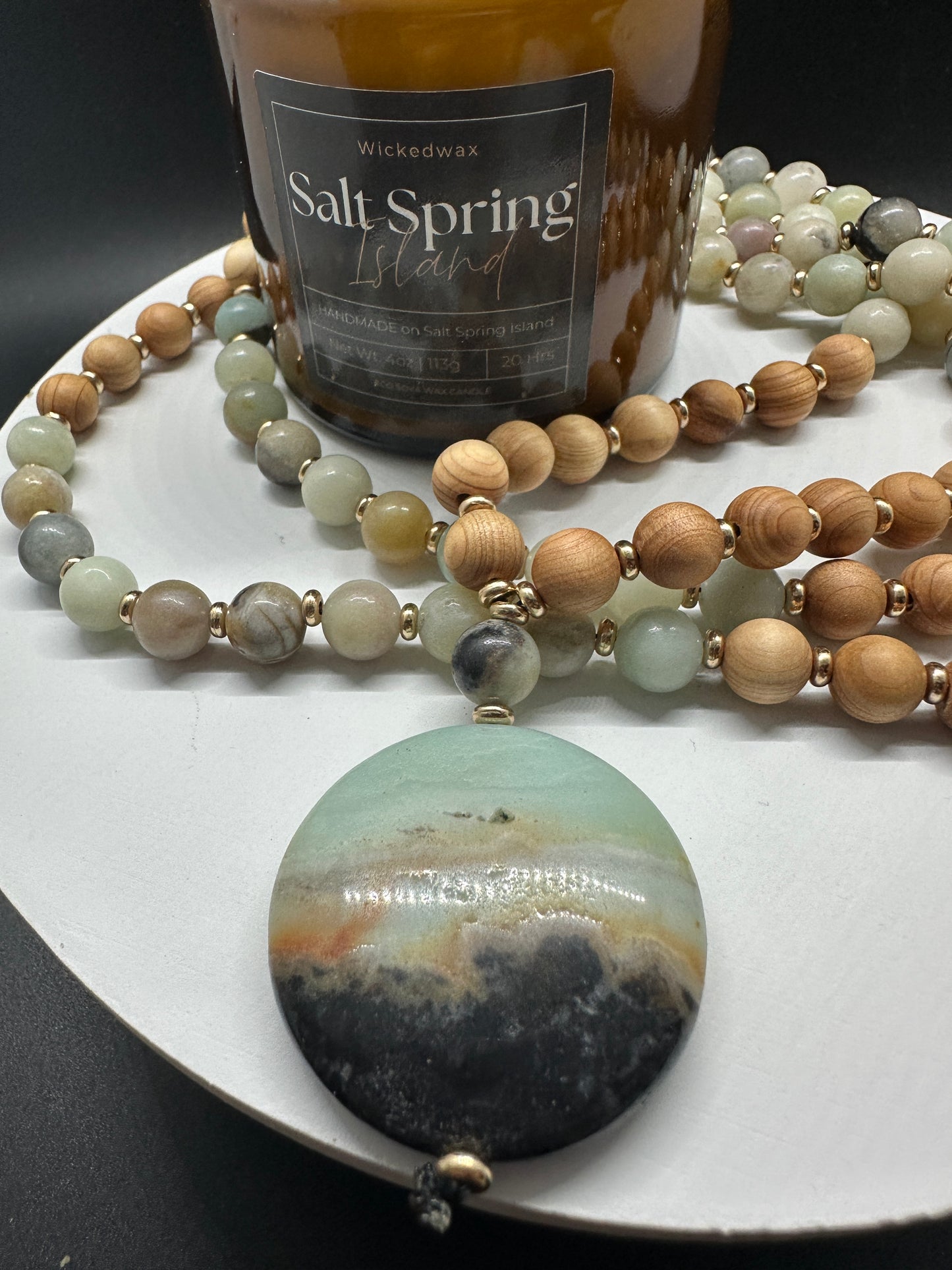 Ocean Horizon Mala – Amazonite & Sandalwood