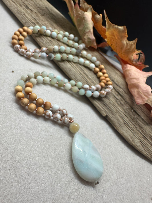 Amazonite, Copper Veined Howlite & Sandalwood Mala
