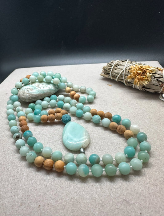 Amazonite and Sandalwood journey beads