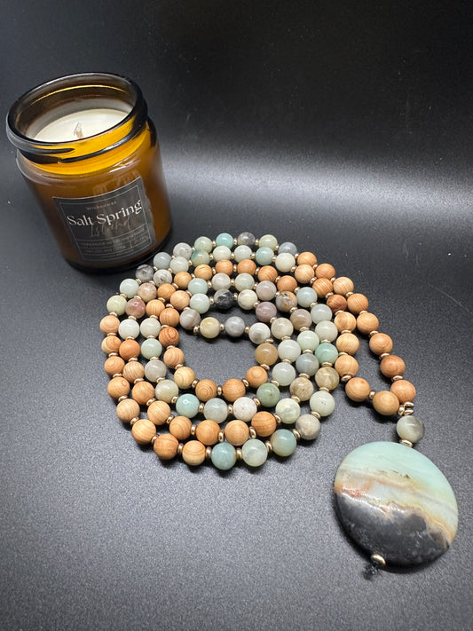 Ocean Horizon Mala – Amazonite & Sandalwood