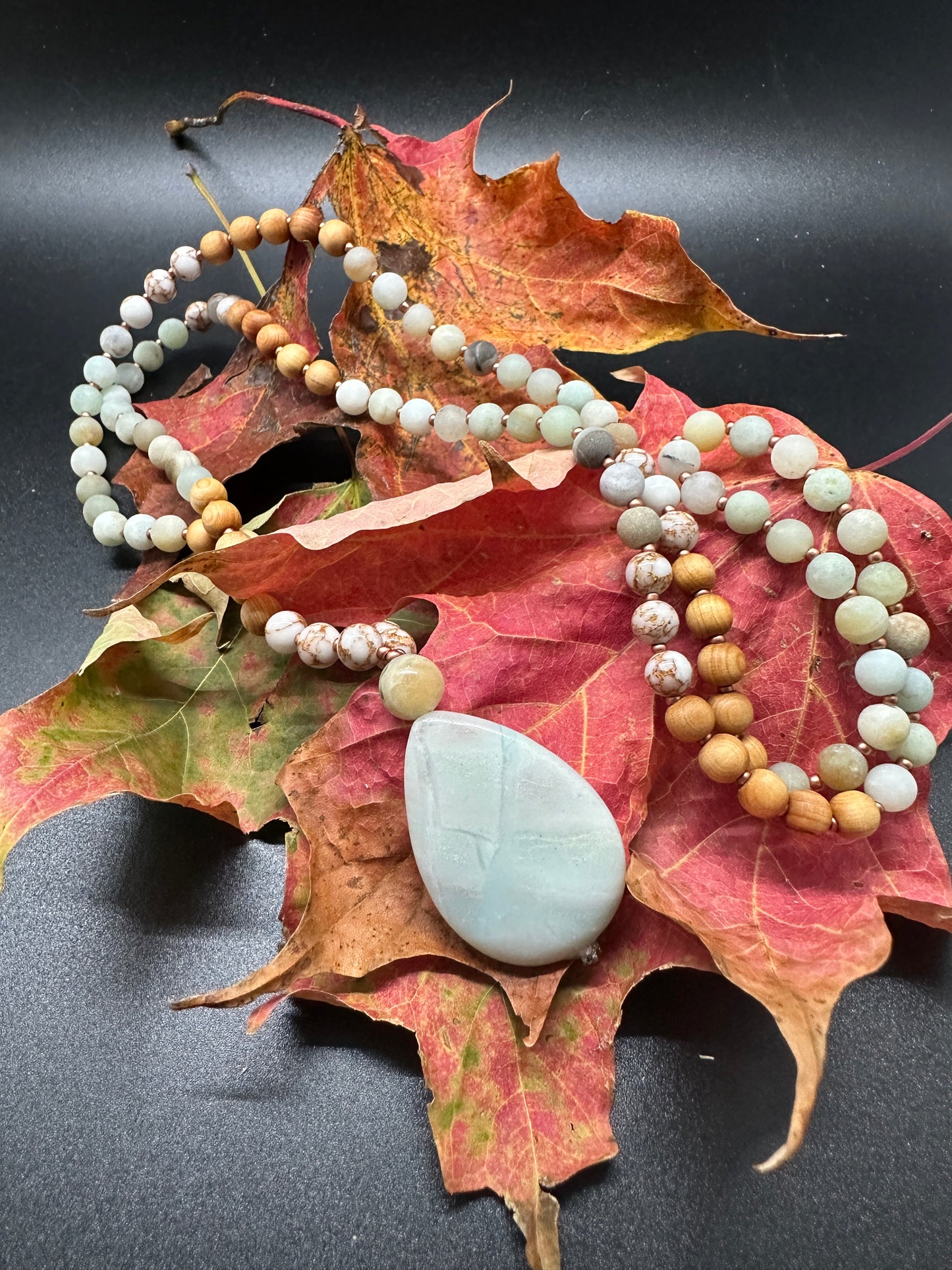 Amazonite, Copper Veined Howlite & Sandalwood Mala