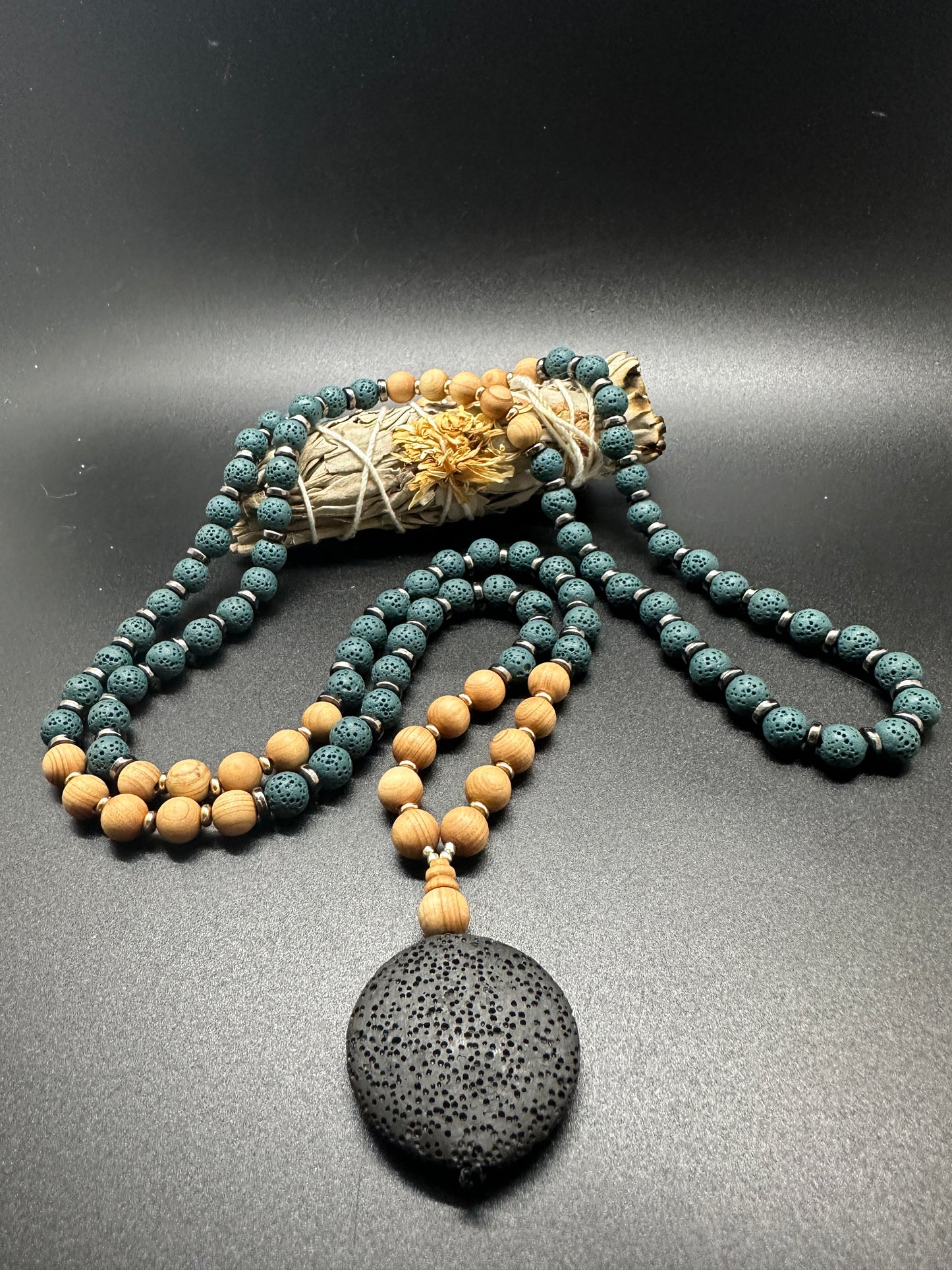 SOLD-Grounding Lava and Sandalwood Journey Beads