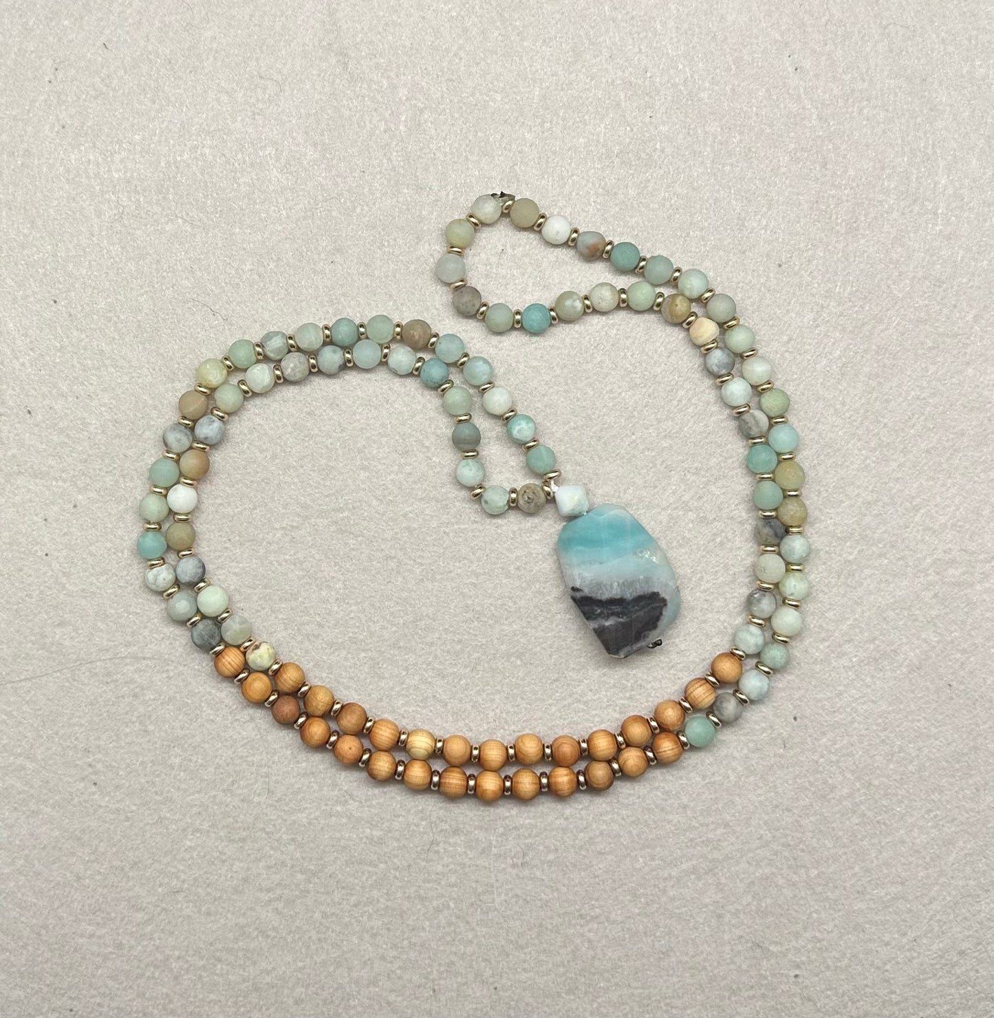SOLD-Amazonite and Sandalwood Journey Beads