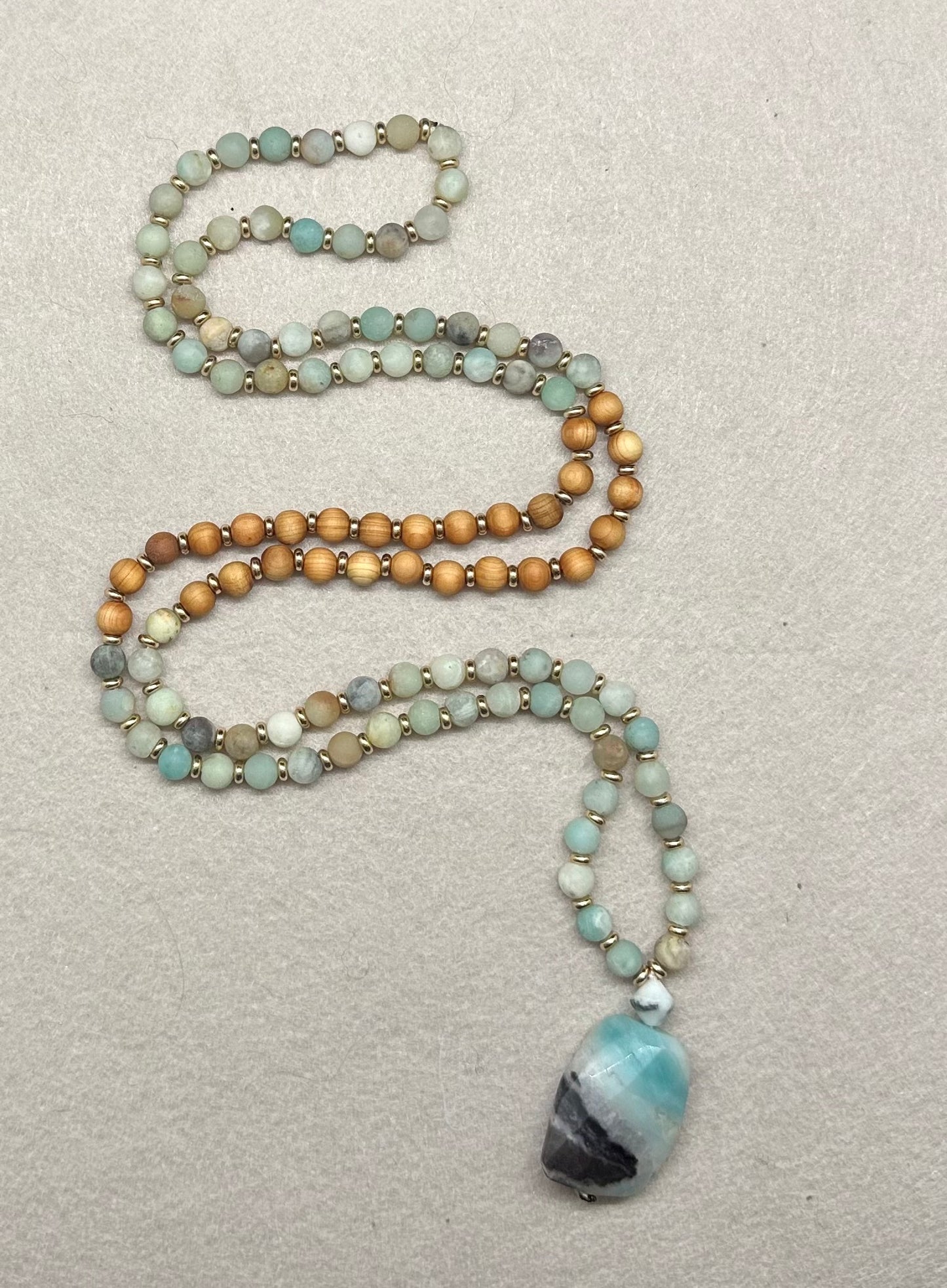 SOLD-Amazonite and Sandalwood Journey Beads