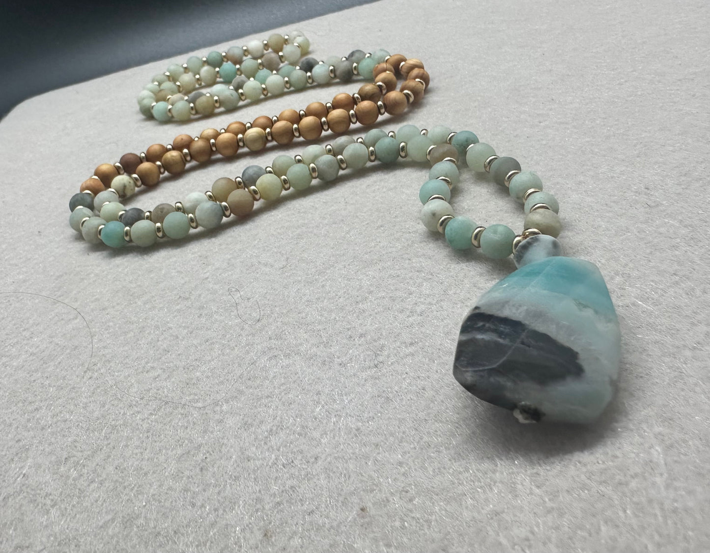 SOLD-Amazonite and Sandalwood Journey Beads